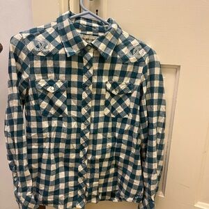 Bit & Bridle Teal and Cream Plaid Shirt